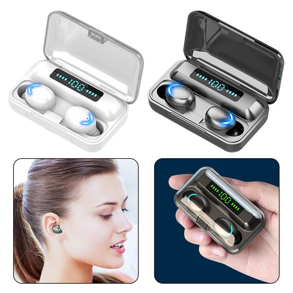 F9 TWS Bluetooth 5.0 Headsets Volume Control Earphones Portabel Mini Earbuds Three Screen Digital Display Video Game Earphone