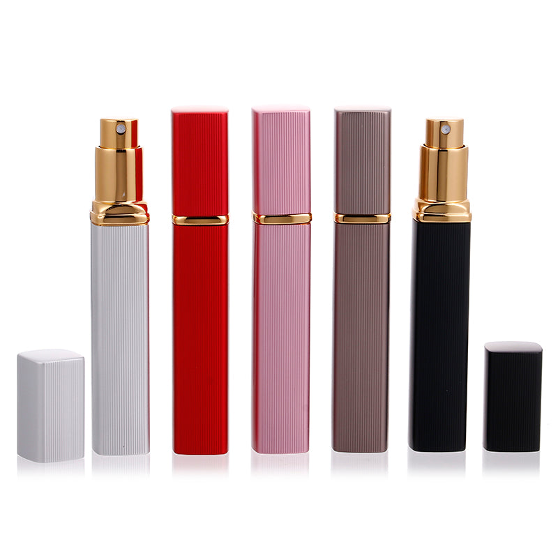 50pcs 12ML Metal Case Glass Tank Perfume Bottle Aluminum Nozzle Spray Refillable Bottle Parfum Cosmetic Glass Container