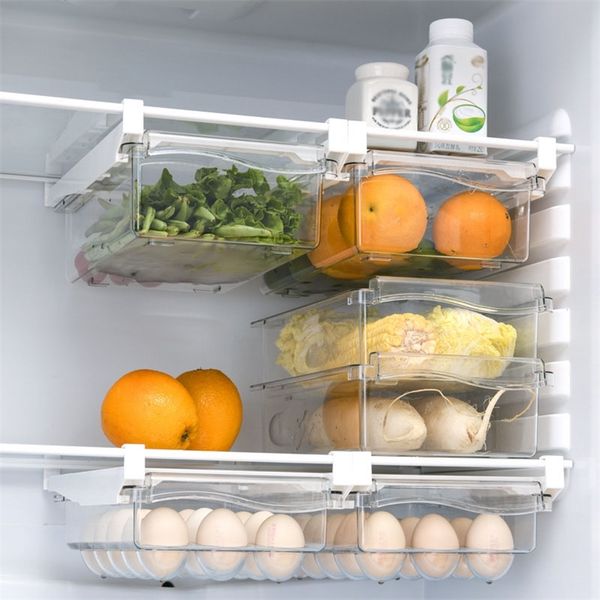 Plastic Storage Containers Drawer Organizer Boxes Plastic Box Storage Egg Refrigerator Organizer Drawer Transparent Adjustable 210315
