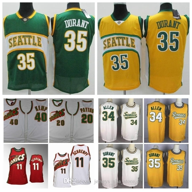 Men Youth\rSeattle\rSupersonics Detlef Schrempf 20 Payton 34 Allen 40 Kemp 35 Durant Green Red Yellow Hardwoods Classics Jersey01 04