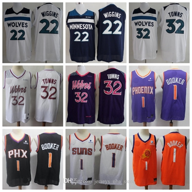 Mens 1Devin Booker 32 Towns 22 Wiggins Swingman Basketball Jersey City 2019-20 Edition Stitched Shirts