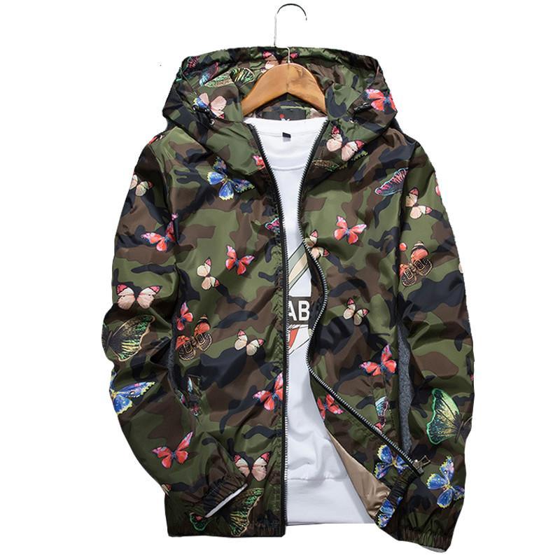 Mens Casual Camouflage Hoodie Jacket Autumn Butterfly Print Clothes Men &#039;S Hooded Windbreaker Coat Male Outwear