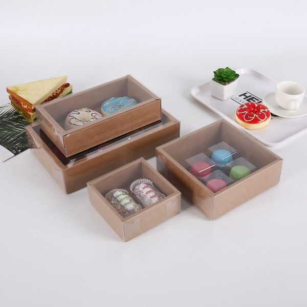 Transparent Biscuit Pastry Box Gift Retro Kraft Paper Cover Baking Packaging Boxes Gifts Case Customized SN2070