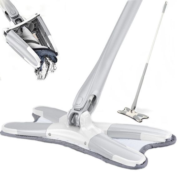 X-type Floor Mop with Reusable Microfiber Pads Hand-free Wash Squeeze Mops 360 Degree Flat Mop for Home Household Cleaning Tools 210317