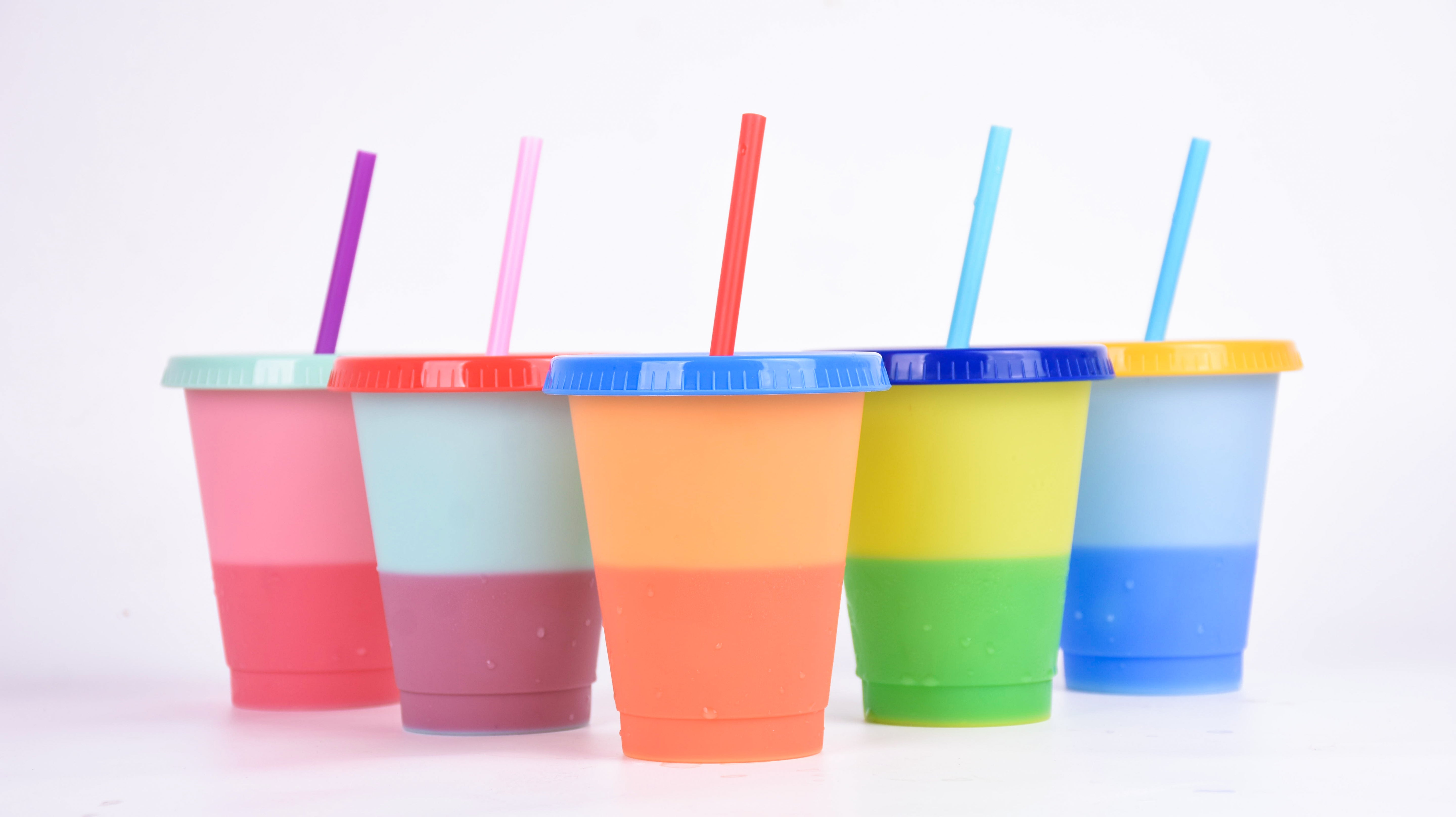 16Oz mix Color Changing Cold Cups Reusable Plastic Tumbler With Lid And Straw Cold Cup Straw Cup Drinkware Kitchen Gadgets FY4494
