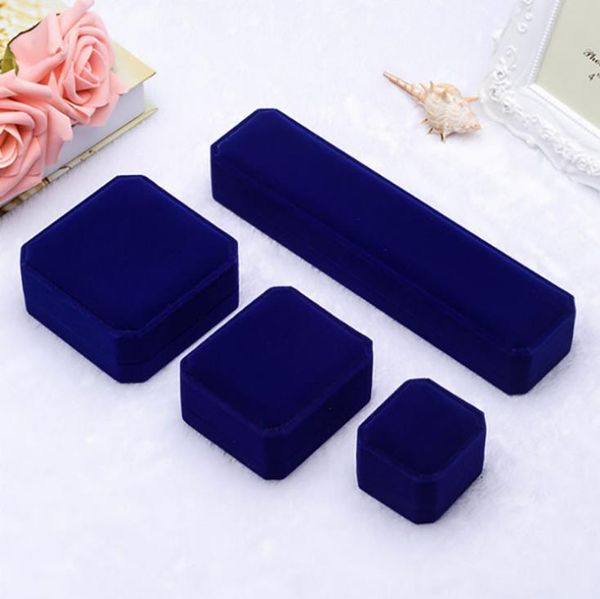Fashion square Velvet Blue Jewelry boxes Packaging For Pendant Necklace Rings bracelet Bangle Wedding Engagement Gift Display Case SN2531