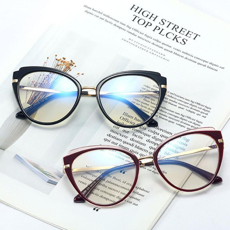 Fashion Sunglasses Frames Womens Vintage TR90 Spectacle Cat Eye Glasses Frame Computer Gaming Clear Lens Anti Blue Light Elegant Optical