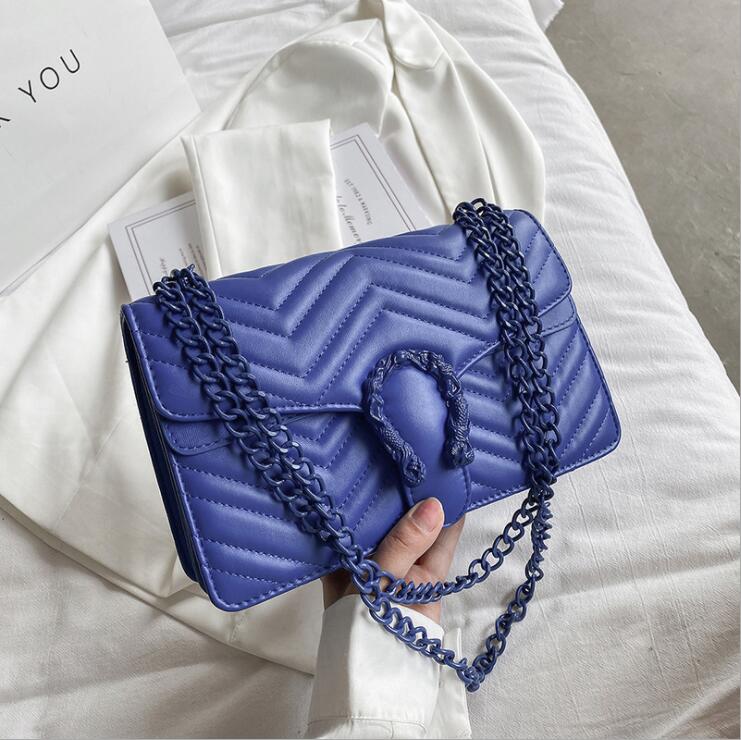 Factory wholesale leather women chain bag summer candy-colored fashion shoulder bags street trend striped handbag small fresh Thread sweet handbags