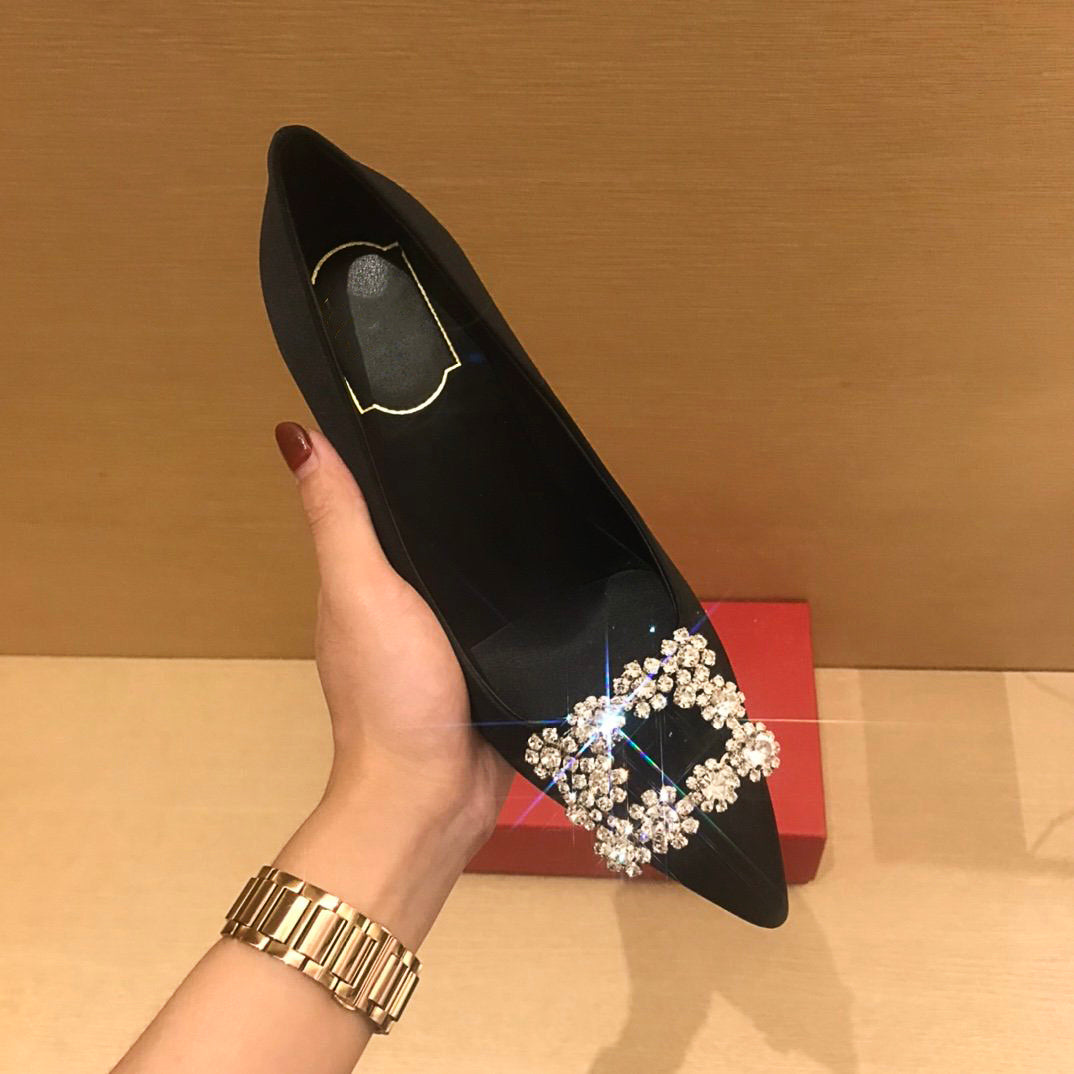 2021ss Women temperament sandals Real Leather Stiletto High Heel Shoes 6.5cm Heels Shoes with drill decoration shining 6 Colors woman shoe size 35-3