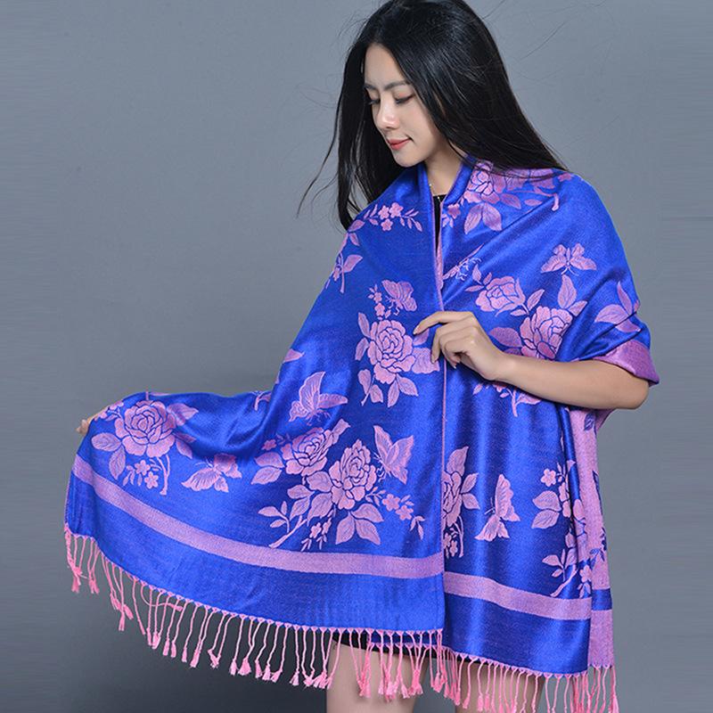 Scarves Retro Style Big Shawl Female Jacquard Thick Scarf Tassel Travel Pashmina Lady Fashion Printing Cloak All-match Spring Autumn