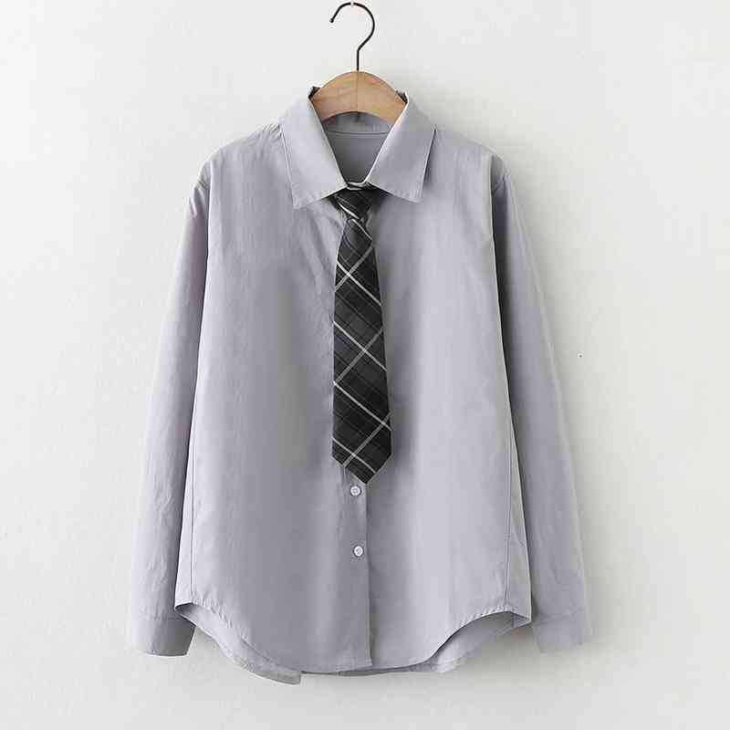 Women&#039;s Knits & Tees Spring Long Sleeve Collared Shirt Women Japanese School Uniform Tops Harajuku Teen Girls White With Necktie G