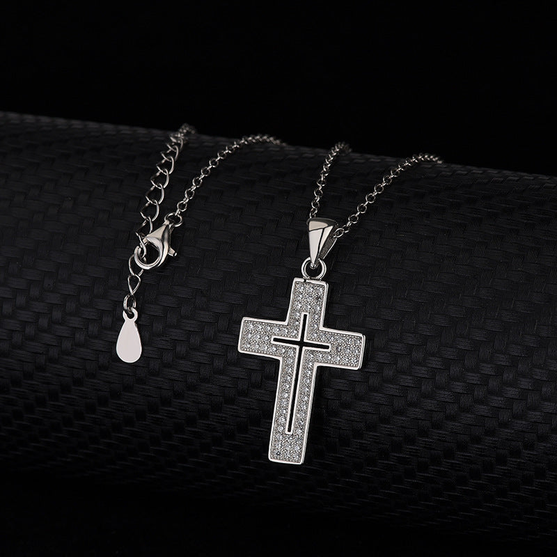 Women Necklace Luxury Jewelry Real 925 Sterling Silver Pave White Topaz Diamond Gemstones Cross Pendant Lucky Jewellery For Party