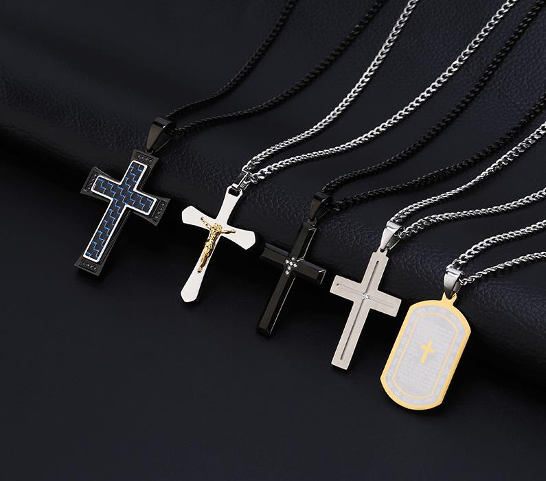 Women Necklace Luxury Jewelry Real Paint Electroplating Gold Silver Black Pave White Topaz Diamond Gemstones Cross Pendant Lucky Jewellery