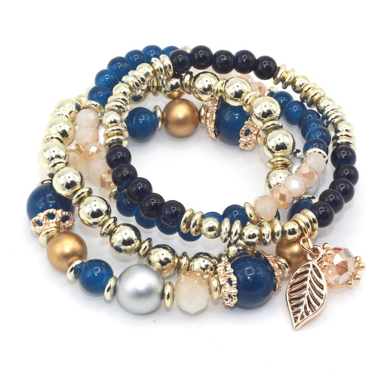 Charm Bracelets Fashion Women&#039;s Bohemian Candy Colors Crystal Pearl Beads Leaves Crown Bracelets&Bracelets MultiLayer Flexible Accessories