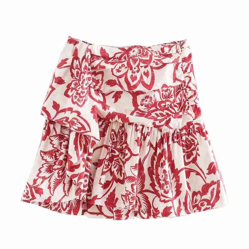 Skirts Minifalda plisada con estampado de flores tropicales para mujer,Q71 falda informal ajustada cremallera lateral y volantes,