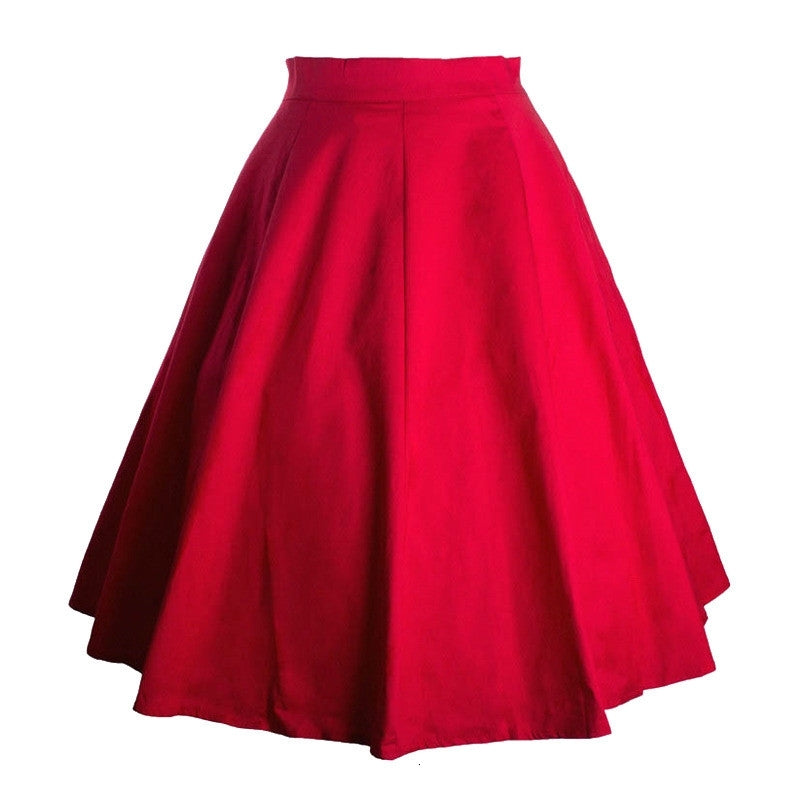 Skirts Faldas de algodn cintura alta Vintage para mujer falda acampanada verano Pin Up Polka Dot rojo,P93 con flores EILU