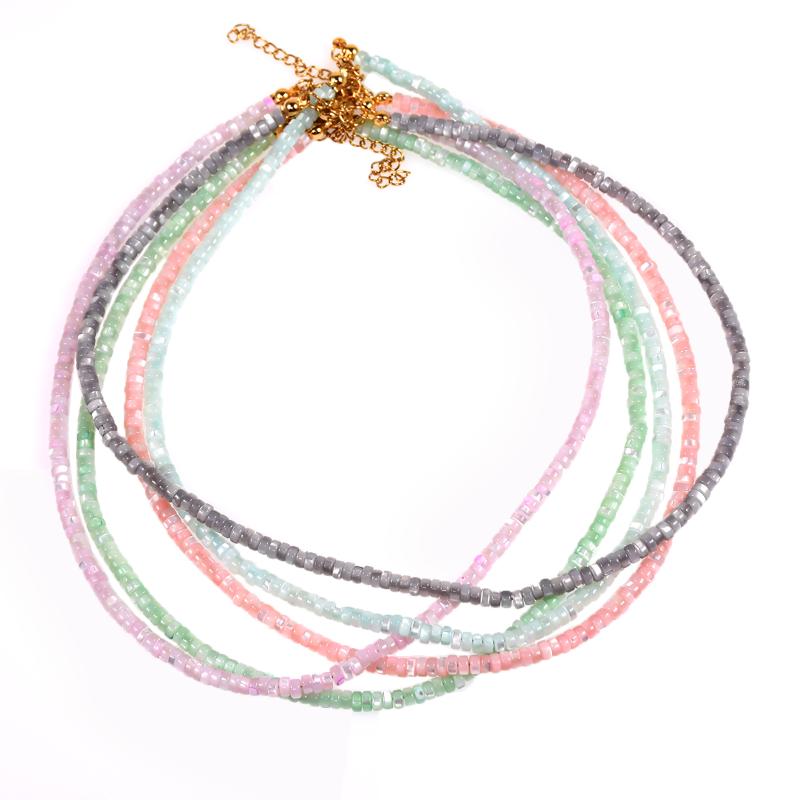 Chokers Romantic Top Summer Necklace Anime Shell Beads Choker Mint Blue Pink Purple Grey Natural Stone Women&#039;s Sandals 2021 Accessories