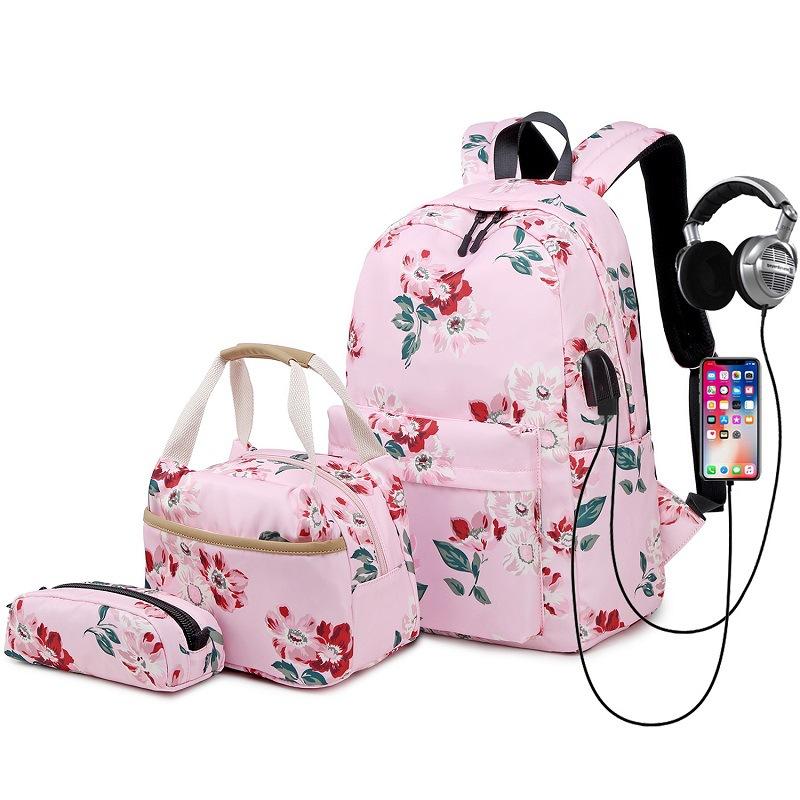 School Bags 2021 Backpack Set Waterproof Nylon Teen Girls Bookbags 15 Inches Laptop Kids Lunch Tote Bag Clutch Purse