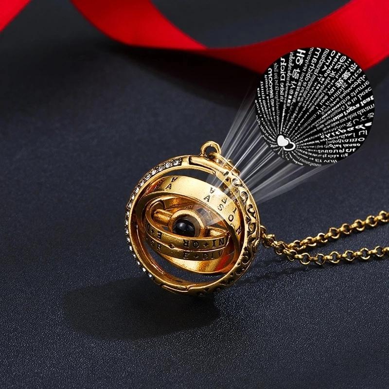 Pendant Necklaces RJ Openable Astronomical Ball Projection Necklace 100 Language I Love You For Women Men Choker Jewelry Gift