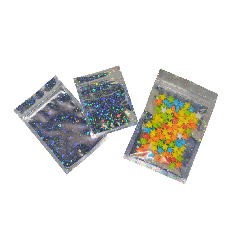 100Pcs custom Glittery Star Zip Lock Foil Mylar Bag for food storage small resealable Tear Notch kittle candy Retai edible l Bags