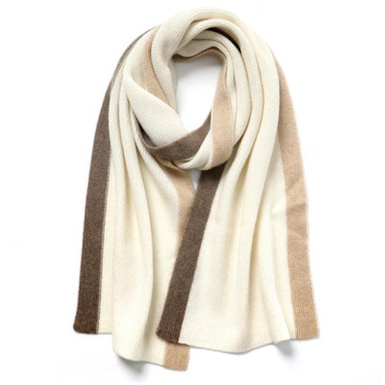 Scarves 100%goat Cashmere Fashion Patchwork Color Striped Women Thick Scarfs 30x180cm Light Grey 2color