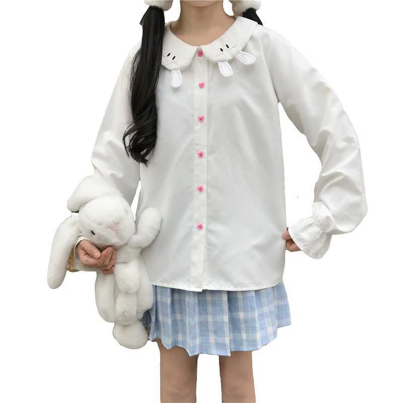 Women&#039;s Knits & Tees Sweet Kawaii Blouse Women Bunny White Shirt Girl Cute Fashion Button Down School Uniform Lolita Peter Pan Col