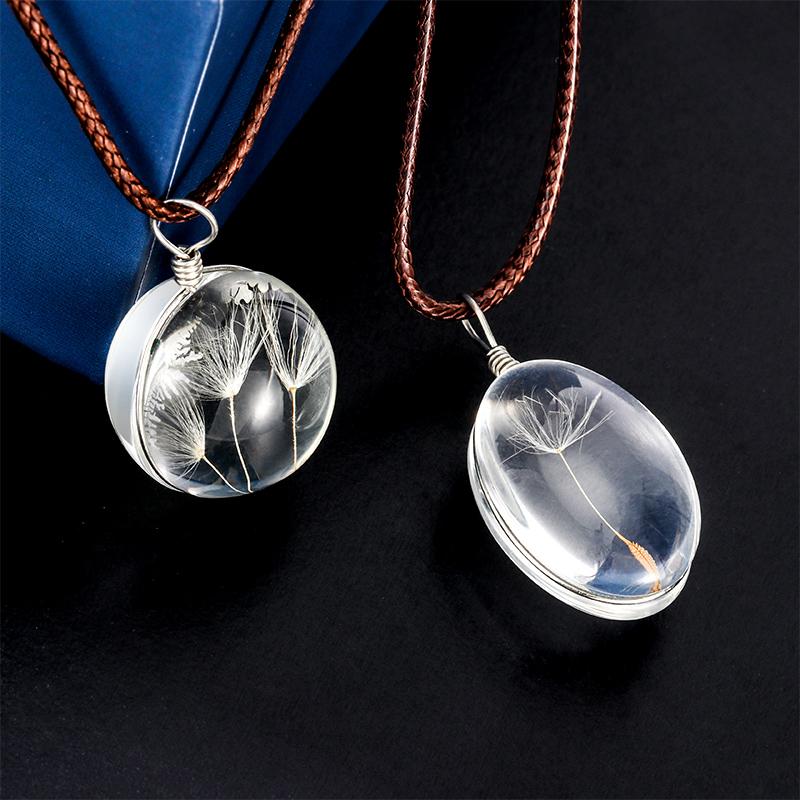 Pendant Necklaces Fashion Oval Acrylic Dandelion For Women Vintage Leather Link Choker Big Lovely Necklace Party Wedding Jewelry