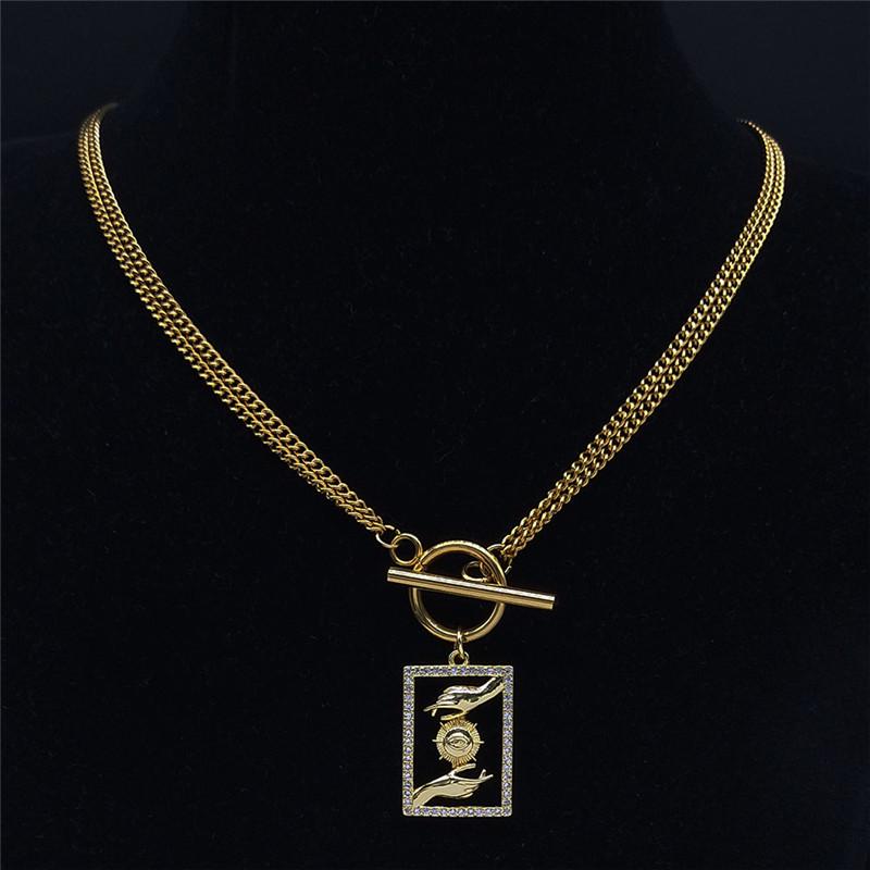 Pendant Necklaces Witchcraft Crystal Ball Stainless Steel Copper Necklace Women Gold Color Divination Choker Jewelry NPW8S02