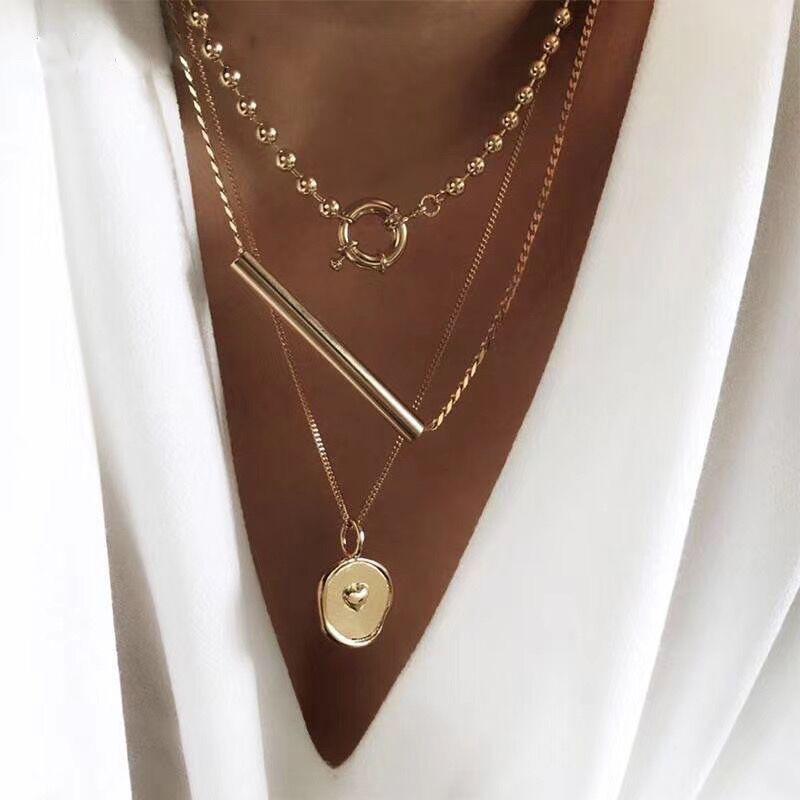 Pendant Necklaces 3 Pce Ste Choker Chains Necklace Women Stacking Vintage Gold Chocker Neck Fashion OT Buckle Simplicity Jewelry