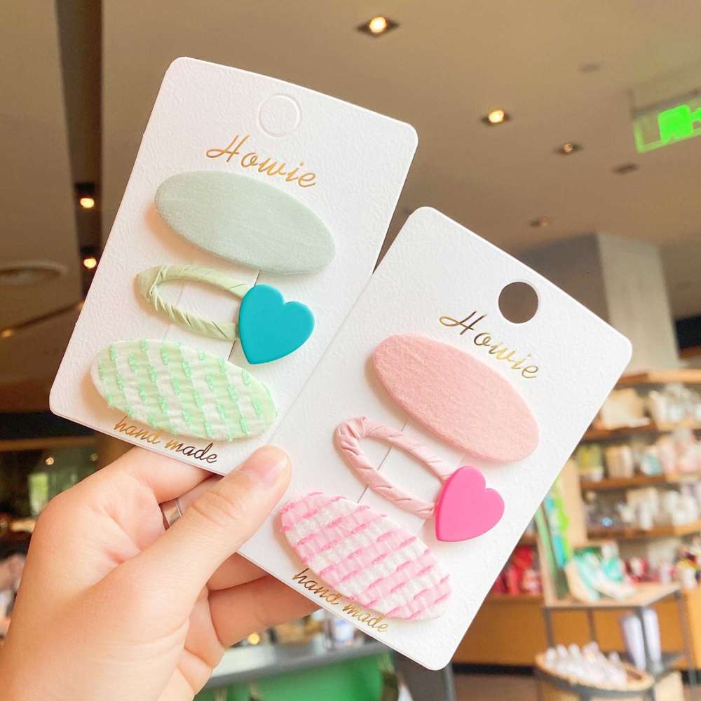 2021 fashion baby jewelry cloth stripe oval 3-piece Cute Princess candy color love clip hairpin