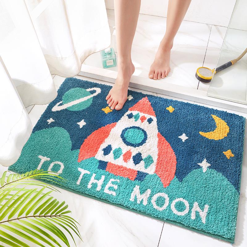 Cartoon Flocking Bath Mat Super Soft Microfiber Bathroom Carpet Non-slip Absorbent Foot Machine Washable Rug