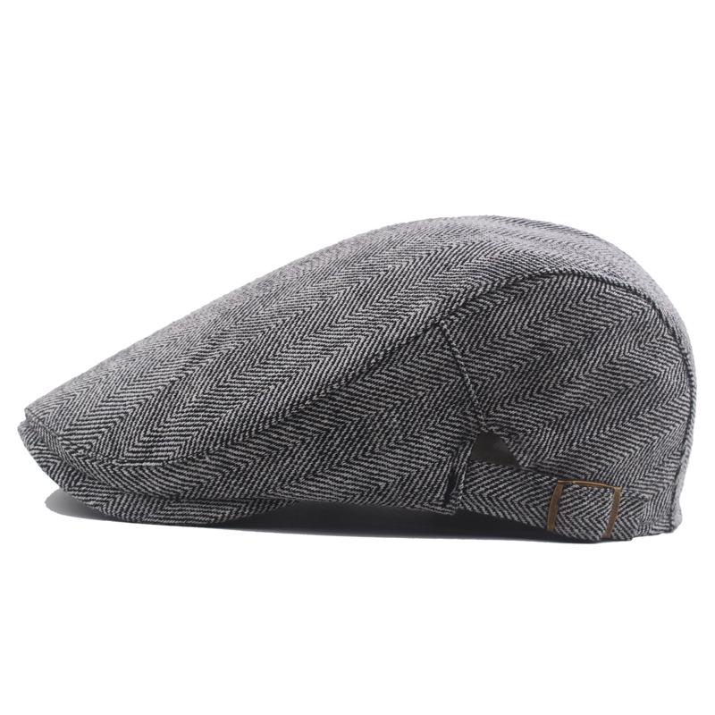 Berets Fashion Wholesale Big Headband Pure Cotton Beret Metal Buckle Adjustable Autumn And Winter Hat Men&#039;s Youth Stripe