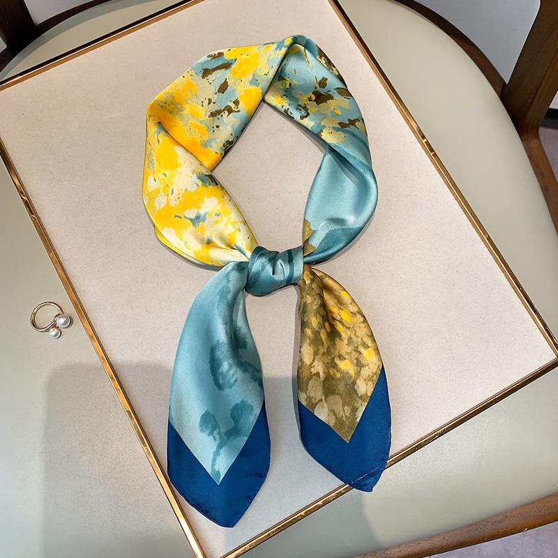 Scarves Women Scarf Square Silk Neck Hairband 2021 Spring Floral Oil Patting Foulard Female Neckerchief Bandana Shawl Wraps