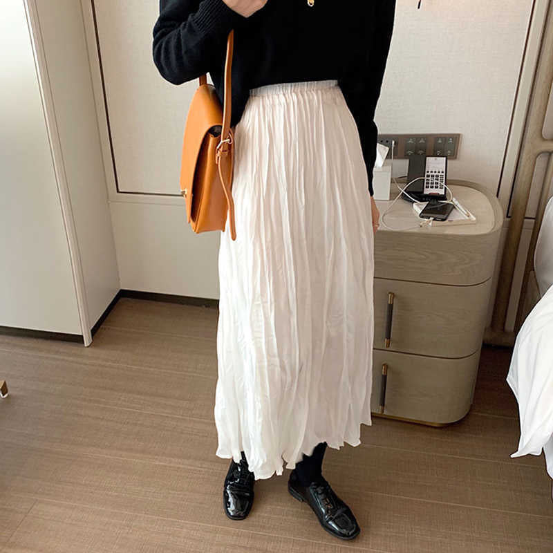 Skirts Elastic High Waist Black White Casual Loose Long Skirt Plus Size Students Office Lady Midi Vintage Z136 537J