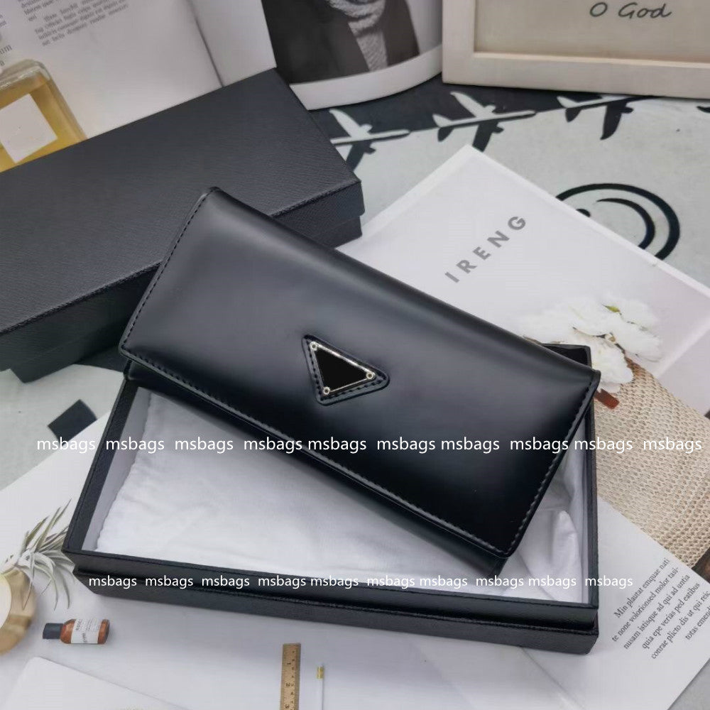2021 Cowhide Luxury Long Purses Wallets Designers Clutch Bags Rectangular Black Card Holders Change Bag with Triangle Men & Women PD21052402