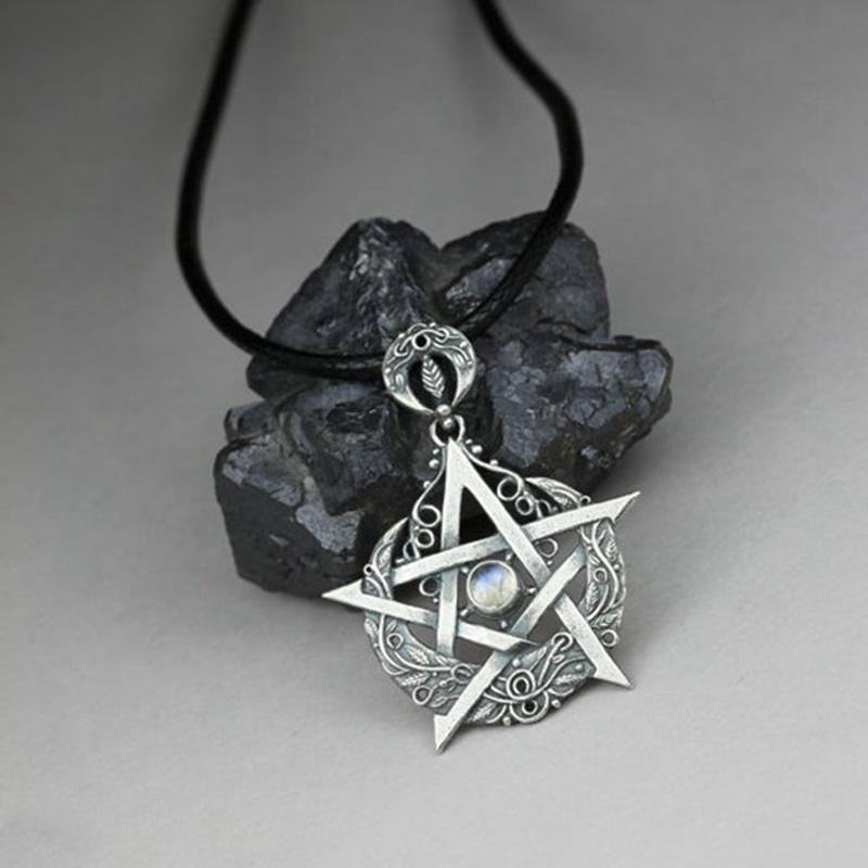Pendant Necklaces Fashion Silver Color Star Pentagram Necklace Choker Charm Black Leather Cord Handmade Jewelry