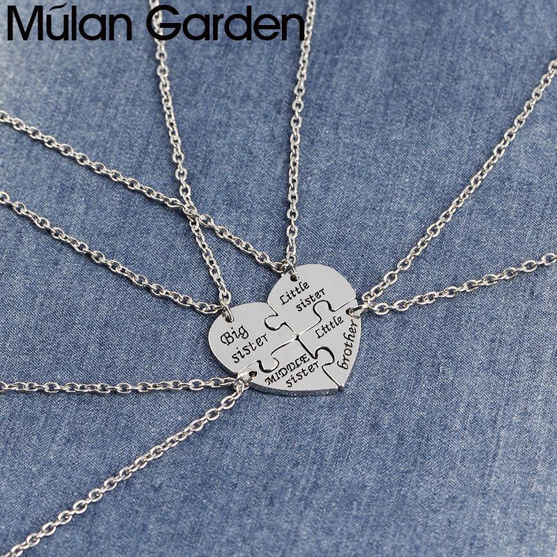Pendant Necklaces Big Middle Litter Sister Letter Necklace For Family Splice Silver Color Chain Gift Jewelry Accessories
