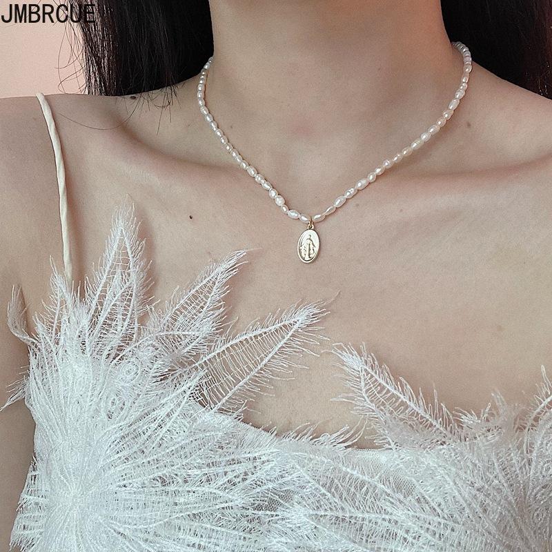 Pendant Necklaces Korean Design Baroque Natural Pearl Choker For Women Girl Vintage Gold Color Portrait Necklace Gifts Jewelry