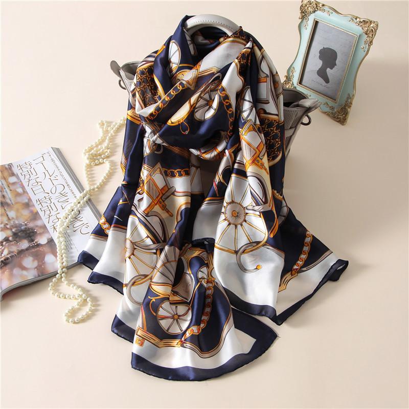 Scarves Women Imitation Silk Scarf Carriage Print Shawls Office Lady Wraps Female Headscarf Beach Bandana Beautiful Gift 90x180cm