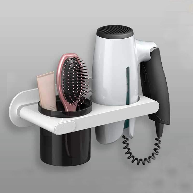 Wall Mounted Hair Dryer Holder Self-Adhesive Rack Punch-Free Bathroom Supplies Shelf Organizer