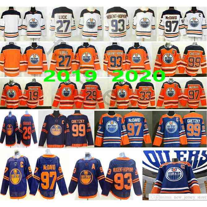 96 2020 New Third Edmonton Oilers #29 Leon Draisaitl 93 Ryan Nugent-Hopkins 99 Wayne Gretzky 97 McDavid Man Woman Kids Ice Hockey Jerseys