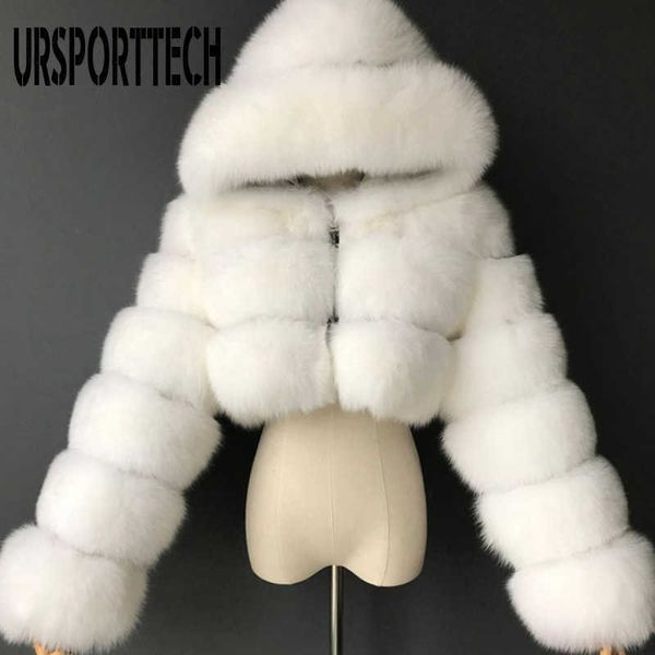 Winte Faux Fur Coats Women Jackets High Quality Cropped Furry Warm Winter Fur Jacket Hooded Manteau Femme Oversize Outerwear 210528