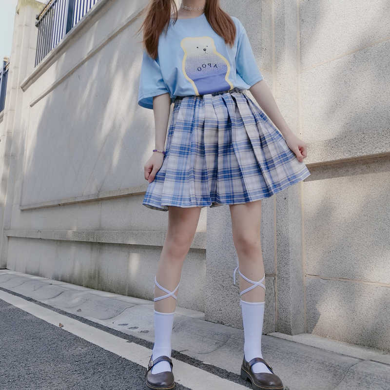Skirts Cute Preppy Style Pleated Mini Skirt Teen Girls Students Women Summer Fresh Kawaii High Waist Blue Plaid falda plisada 5GGM