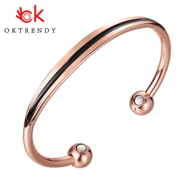 Oktrendy Bohemia Enamel Cuff Bracelets Bangles Pure Copper Bracelet Women Health Energy Magnetic Jewelry Multi-color Wholesale Q0720