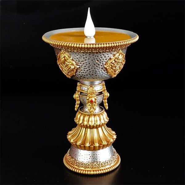 Tibetan Led Candle Butter Lamp Smokeless and Fireless Buddhist Electronic Home Decorative Candles Holder usb Powered 210722