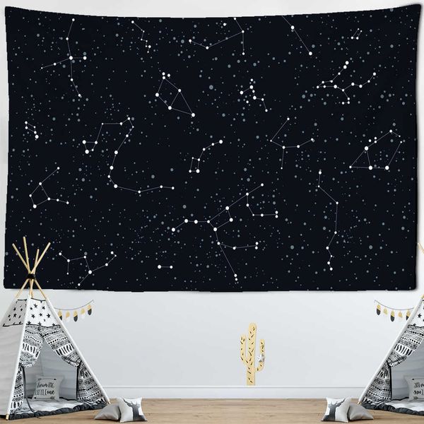 Black Universe Starry Sky Tapestry Wall Galaxy Psychedelic Tapiz Witchcraft Astrology Bed Cover Beach Blanket Home Decor 210609