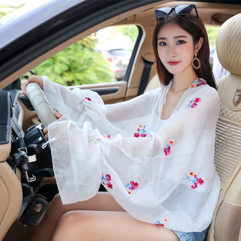 Scarves Summer Cycling Driving Sunscreen Shirt Shawl With Embroidered Chiffon Scarf Wholesale Hair