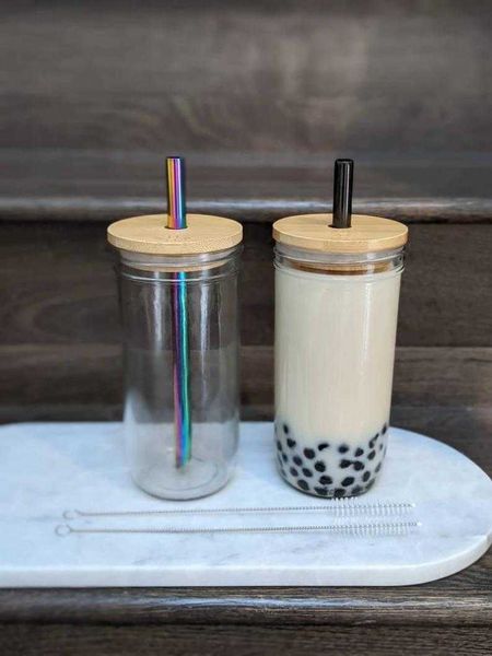 Reusable Cup with Bamboo Lid, Bubble Tea and Smoothie Straw 210610