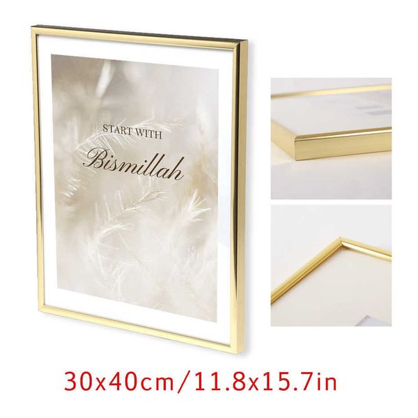 Gold Po Frame 30x40cm Without Mat or 20x28cm with Mat Metal Picture Poster Wall Hanging Frame for Interior Home Decoration 210611