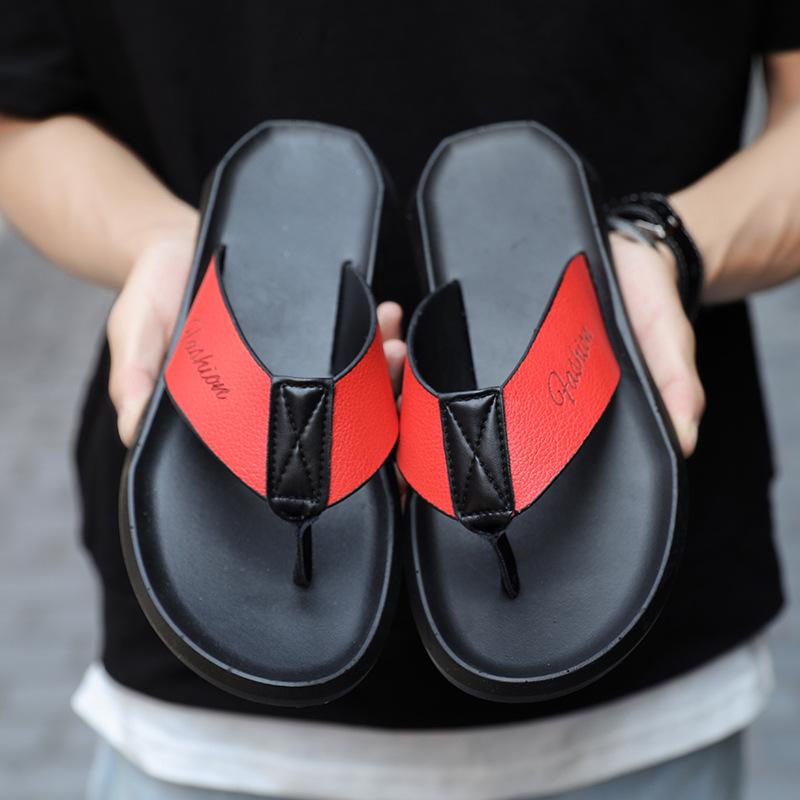 Slippers Beach Casual Men Shoes Travel Red Non Slip Flip Flops Youth PU Comfortable Concise Basic Zapatos De Hombre